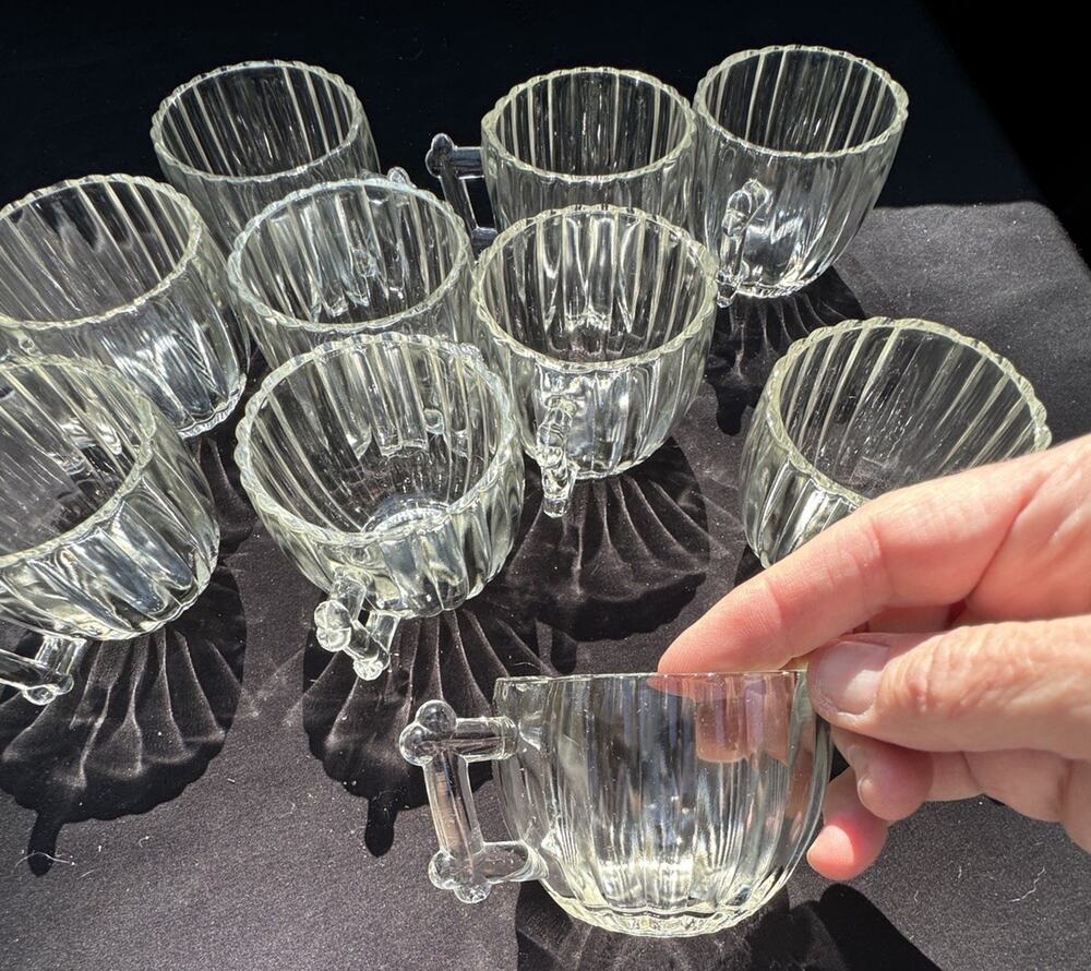 vintage jeannette, national clear punch bowl cups set of 10 EUC -10/13